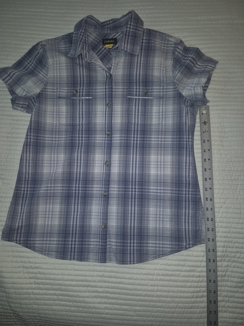 Cabela's Women's Short Sleeve Blue Plaid Button-Up Shirt